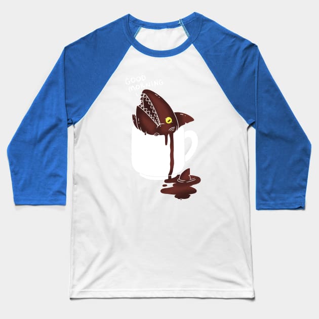 Coffee Shark Baseball T-Shirt by PoliteYetPeculiar